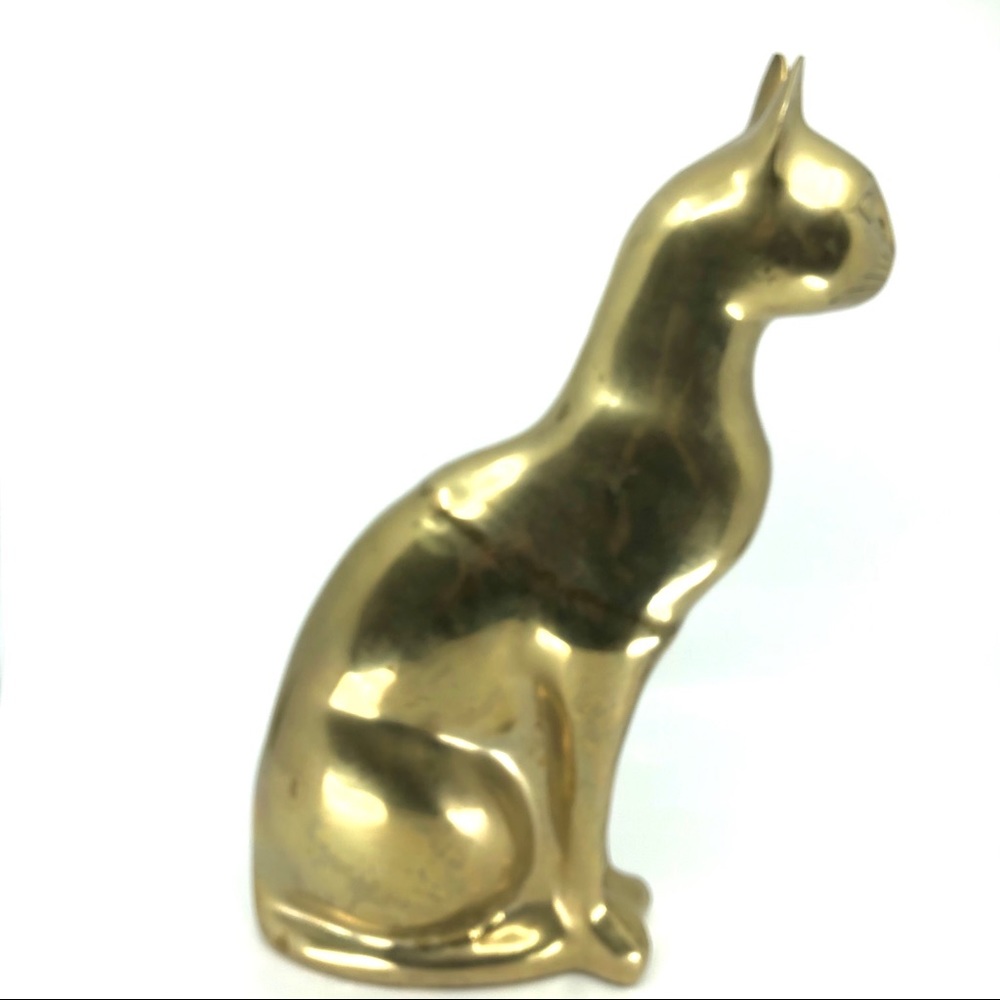 SOLD 60s Solid Brass Cat Statue Mid Century Modern - Picture 4 of 13